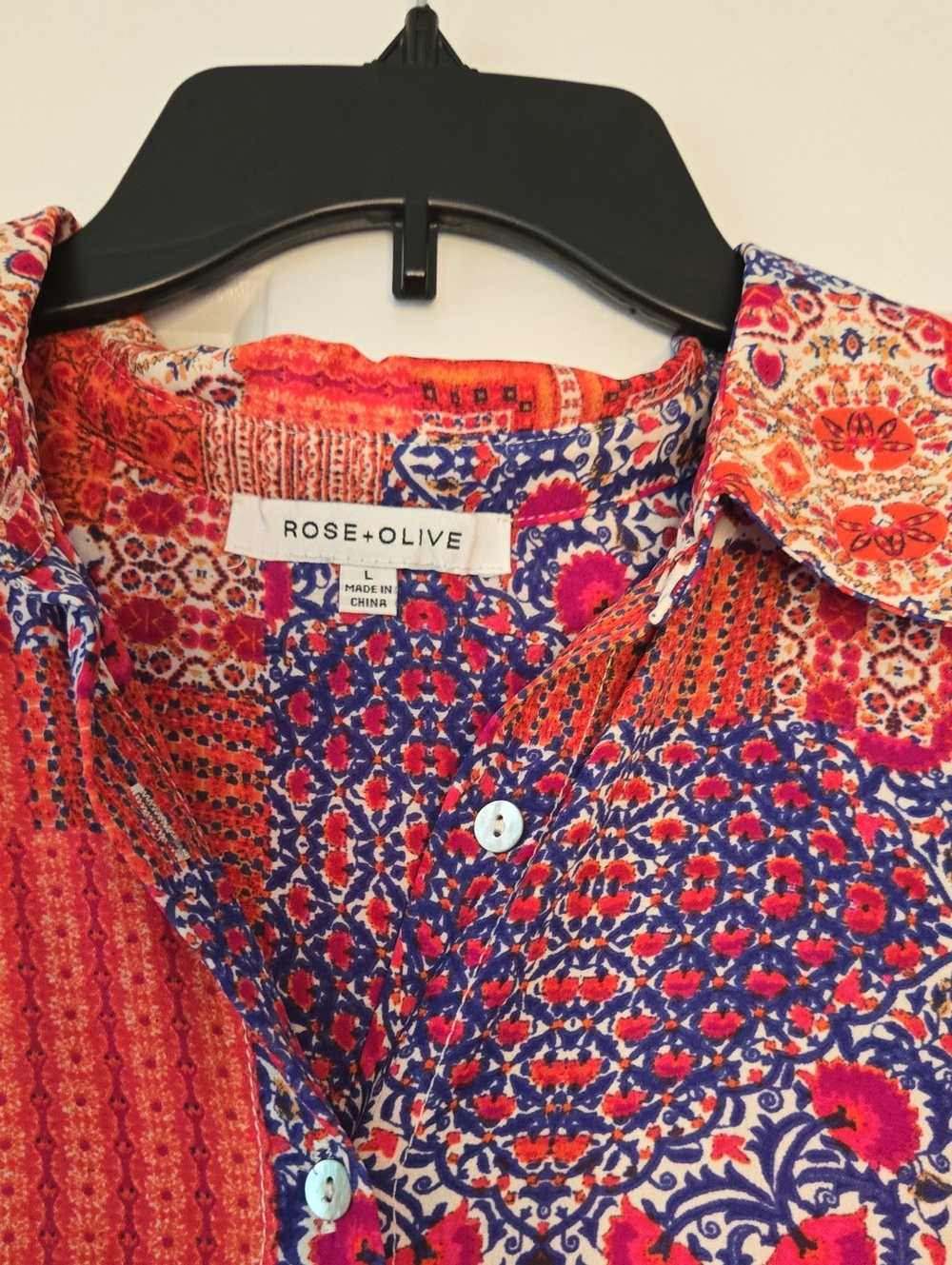 Rose & Olive Women's Sleeveless Patchwork Print Button-Up Blouse Size Large Boho - Picture 6 of 11